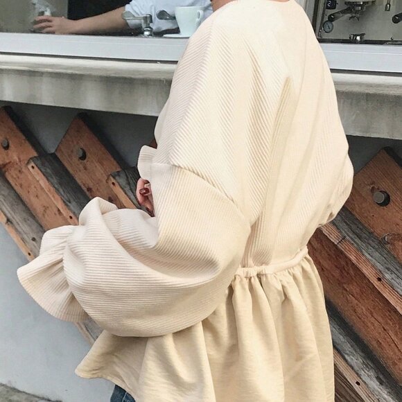 Black Casual Women's Contrast Patchwork Drawstring Waist Long Sleeve T-Shirt - Picture 2 of 8